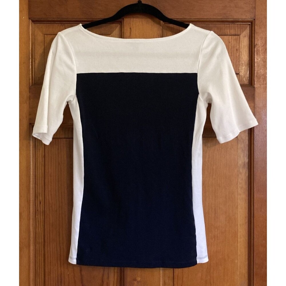 Lauren Ralph Lauren Womens S Stretch Color Block Black White Boat Neck Tee Y2K